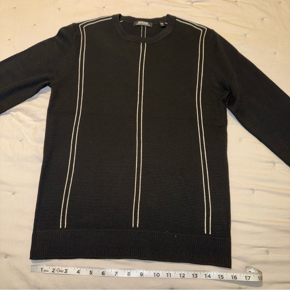 Murano Black Crewneck Sweater with White Stripes - Picture 3 of 7